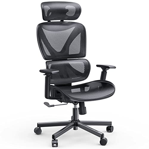 NOBLEWELL Ergonomic Office Chair, High Back Office Chair, Mesh Computer Chair with Lumbar Support, 3D Armrest, Double Backrest and Adjustable Headrest