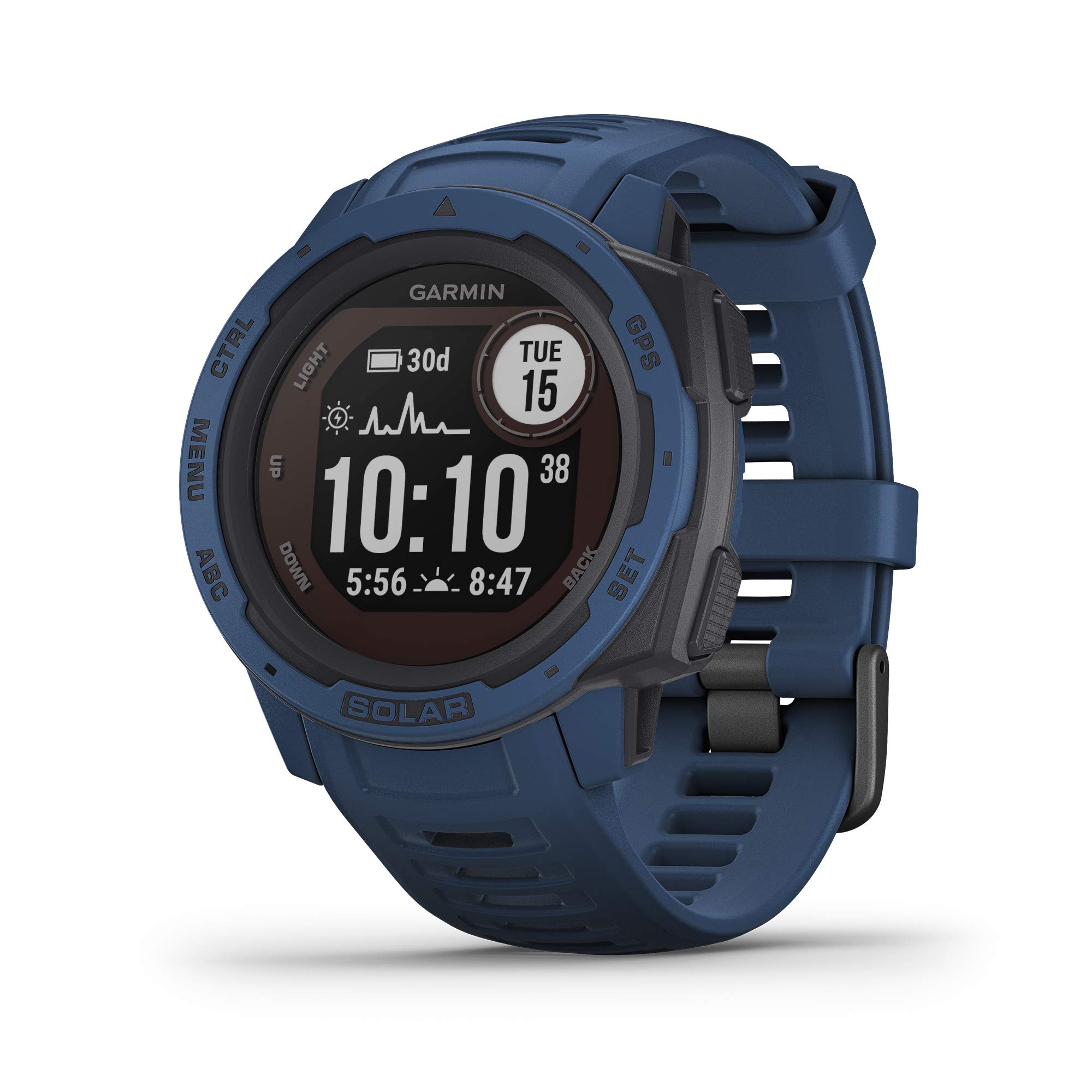 Garmin Instinct Solar, Rugged Outdoor Smartwatch with Solar Charging Capabilities, Built-in Sports Apps and Health Monitoring, Dark Blue