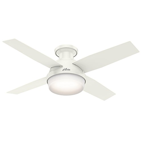 Hunter Dempsey Low Profile Indoor Ceiling Fan with LED Light and Remote Control, Metal, Fresh White, 44 Inch