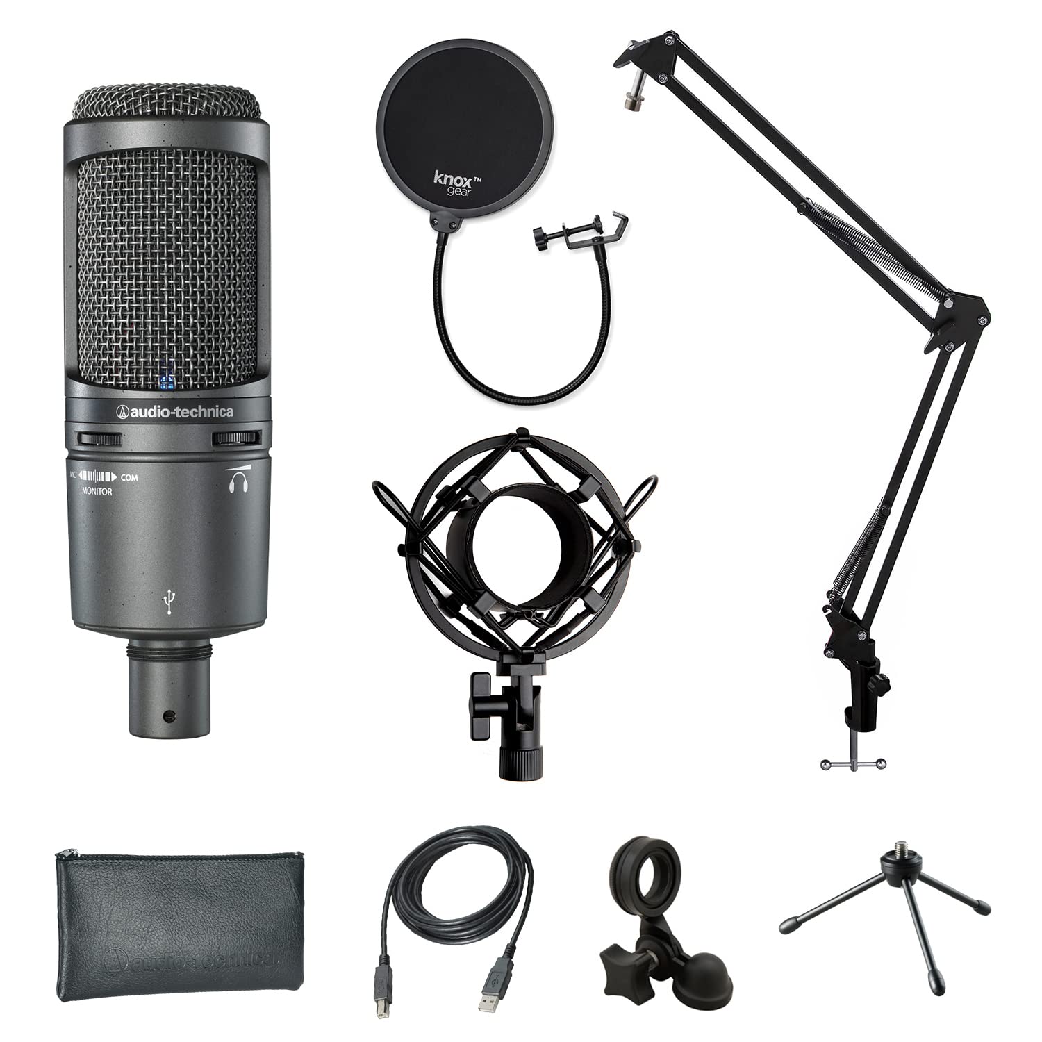 audio-technica AT2020USB+ Condenser Microphone with Shock Mount, Boom Arm, and Pop Filter