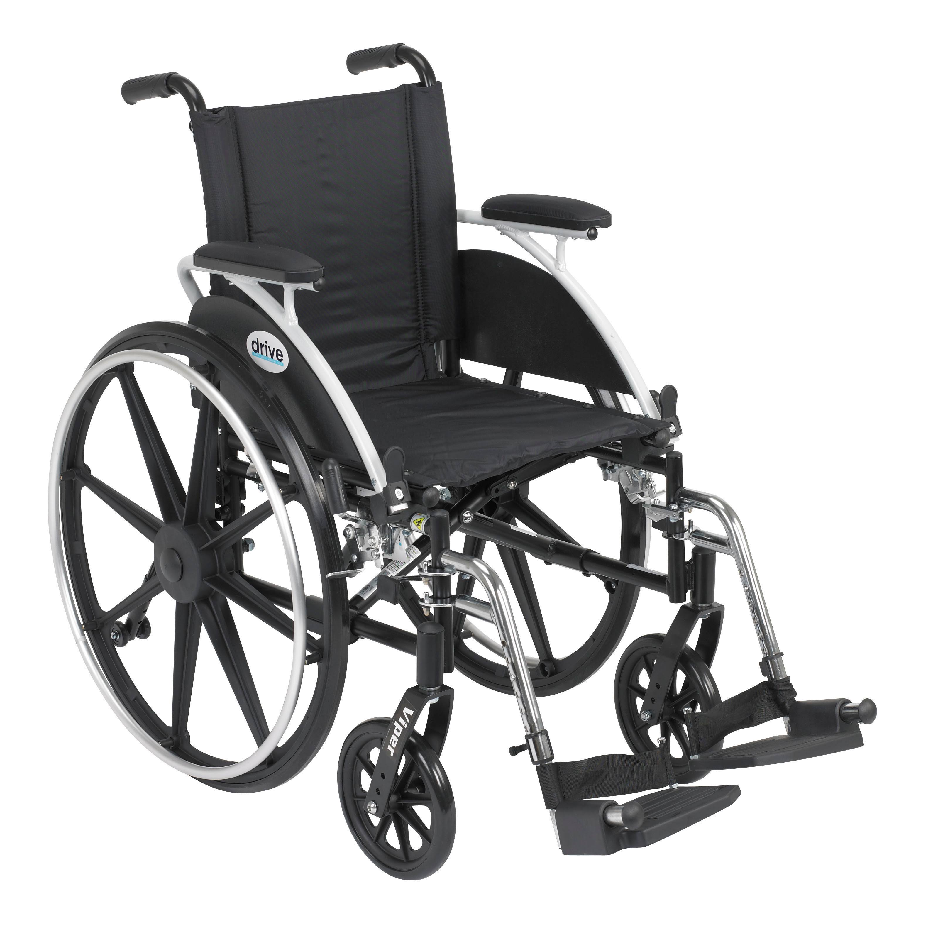 Drive Medical Viper Wheelchair with Various Flip Back Desk Arm Styles and Front Rigging Options, Black, 14"