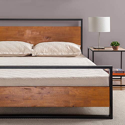 Zinus Suzanne Metal and Wood Platform Bed with Headboard and Footboard / Box Spring Optional / Wood Slat Support, Twin