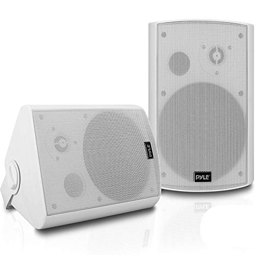 Pyle Outdoor Wall-Mount Patio Stereo Speaker - Waterproof Bluetooth Wireless & No Amplifier Needed - Portable Electric Theater Sound Surround System for Home Party Cabinet Enclosure-  PDWR61BTWT White