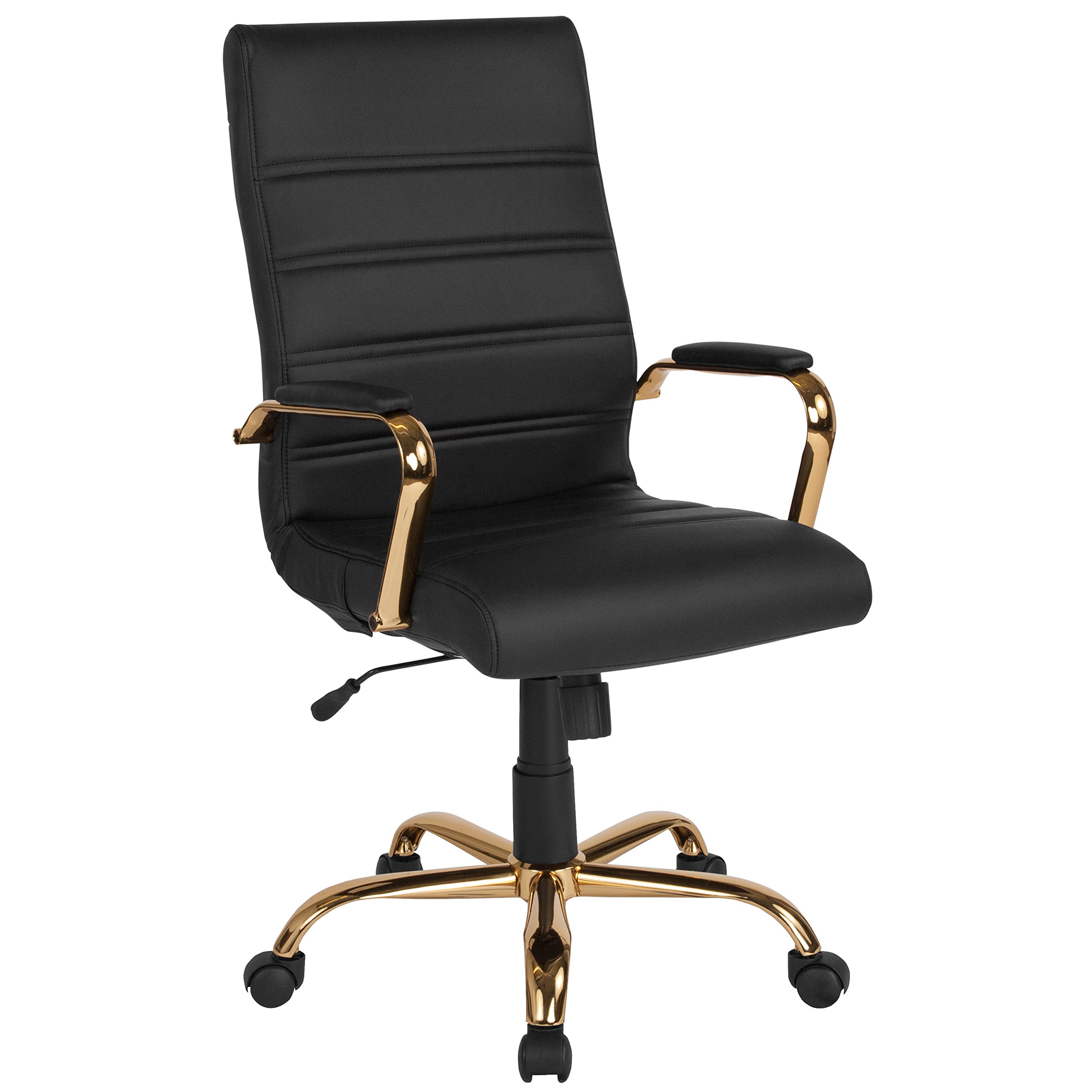 Flash Furniture High Back Desk Chair - Black LeatherSoft Executive Swivel Office Chair with Gold Frame - Swivel Arm Chair