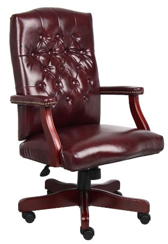 Boss Office Products Office Products Classic Executive Caressoft Chair with Mahogany Finish in Burgundy
