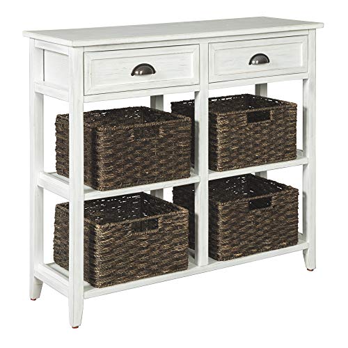 Ashley Furniture Signature Design by Ashley - Oslember Storage Accent Table - Includes 4 Brown Removable Baskets - Antique White Finish