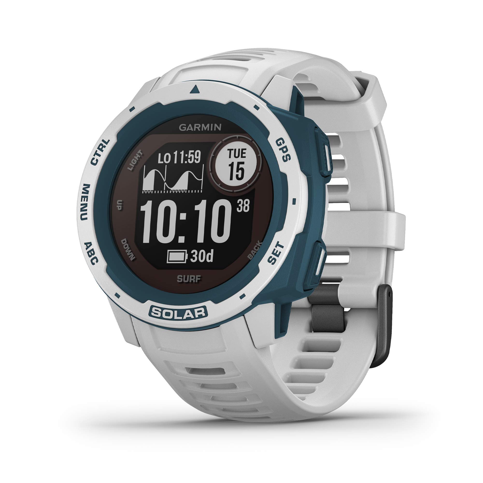 Garmin Instinct Solar Surf, Rugged Outdoor Smartwatch with Solar Charging Capabilities, Tide Data and Dedicated Surfing Activity, Cloudbreak