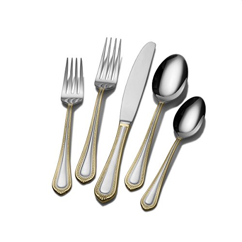 Mikasa Regent Bead Gold 65-Piece Stainless Steel Flatware Set, Service for 12