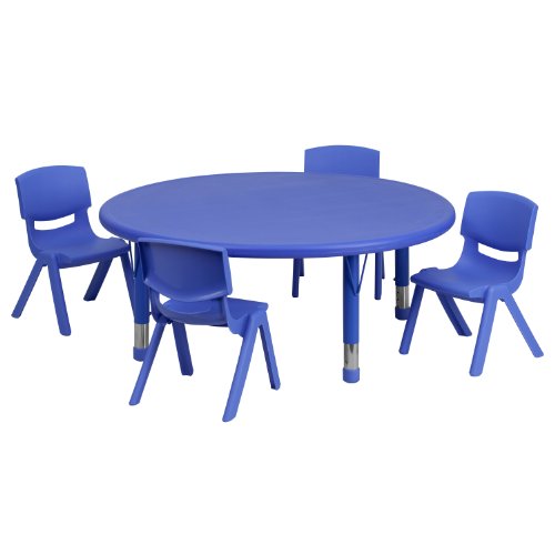 Flash Furniture 45'' Round Plastic Height Adjustable Activity Table Set with 4 Chairs