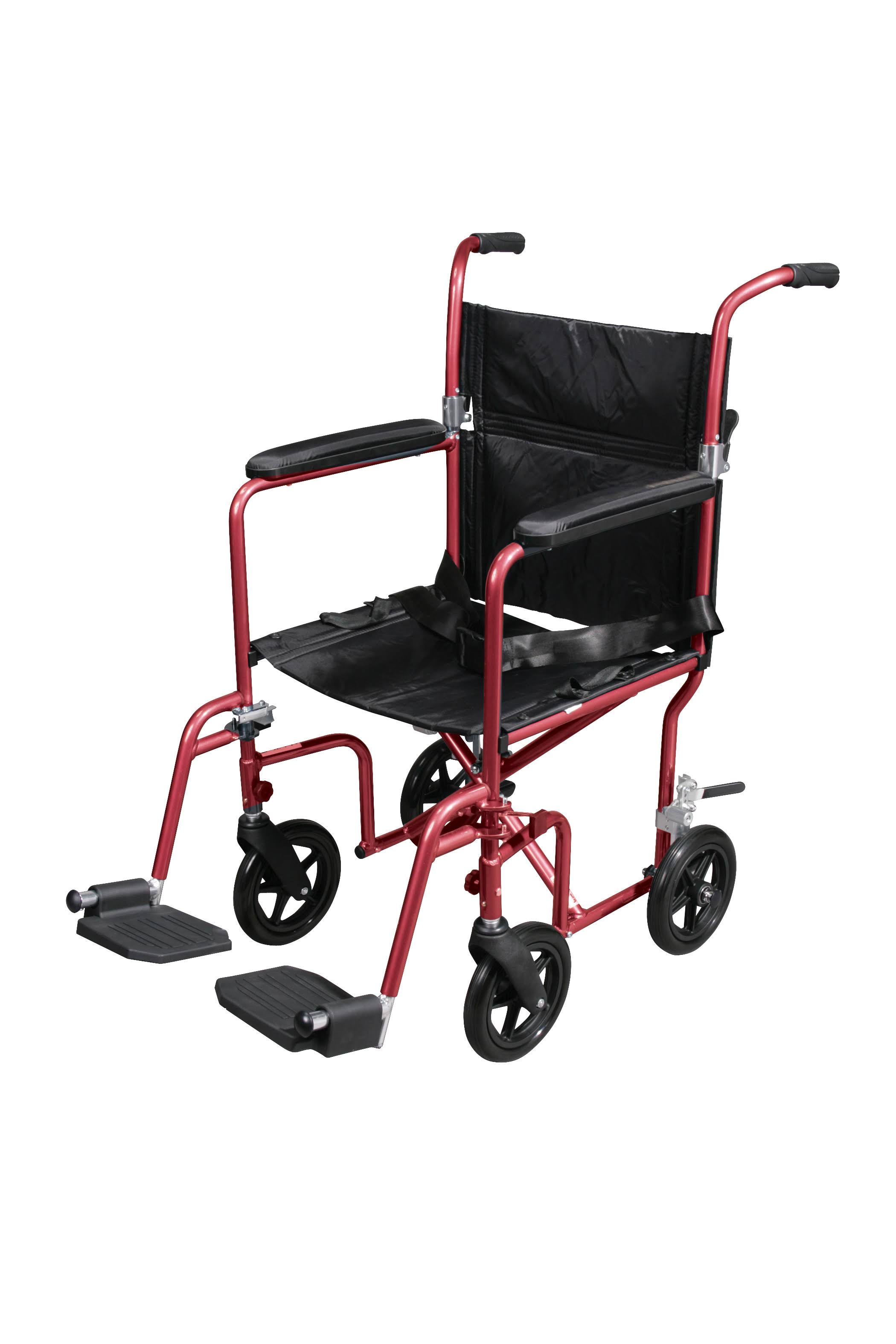 Drive Medical Flyweight Lightweight Transport Wheelchair with Removable Wheels, Red