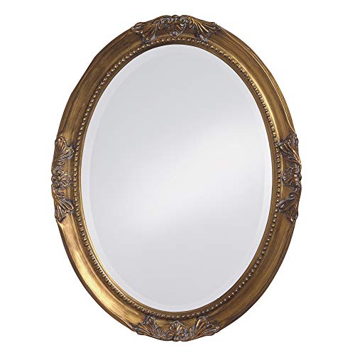 Howard Elliott Collection Queen Ann Oval Hanging Wall Mirror, Beveled, Vanity, Antique Gold Leaf, 25 x 33 Inch