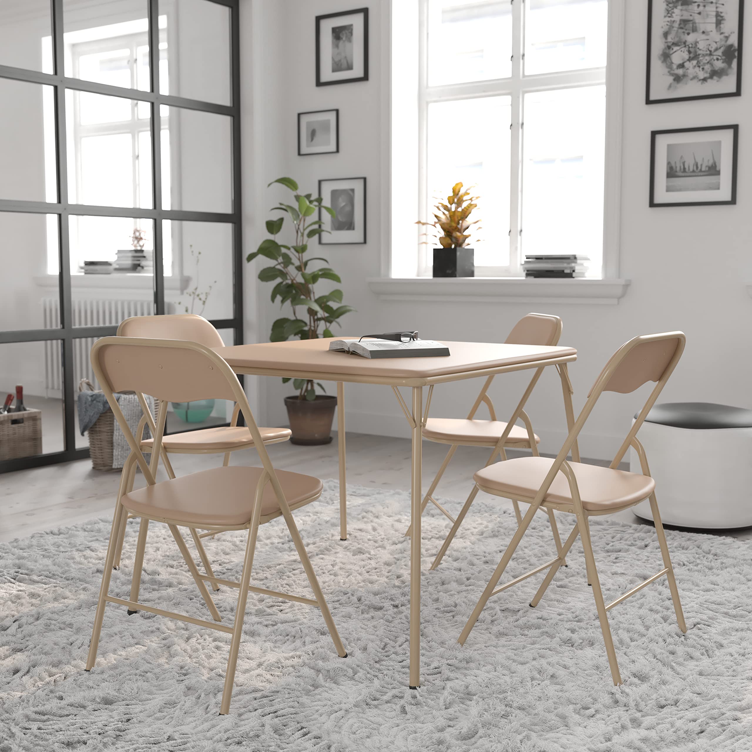 Flash Furniture 5 Piece Tan Folding Card Table and Chair Set