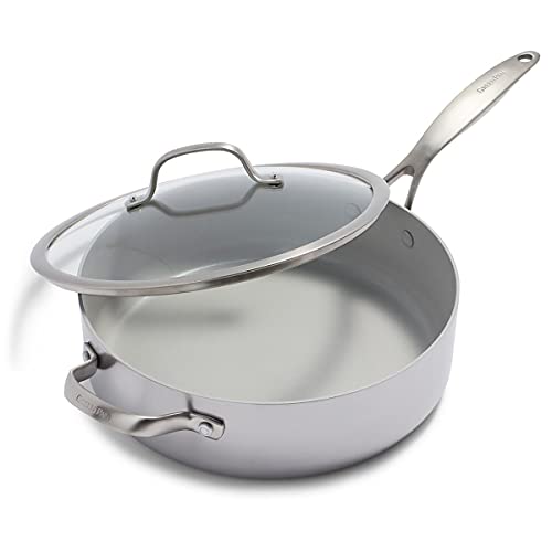 GreenPan Venice Pro Stainless Steel Healthy Ceramic Nonstick Light Gray Saute Pan with Lid, 5QT