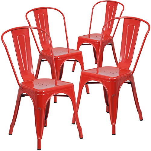 Flash Furniture 4 Pk. Red Metal Indoor-Outdoor Stackable Chair