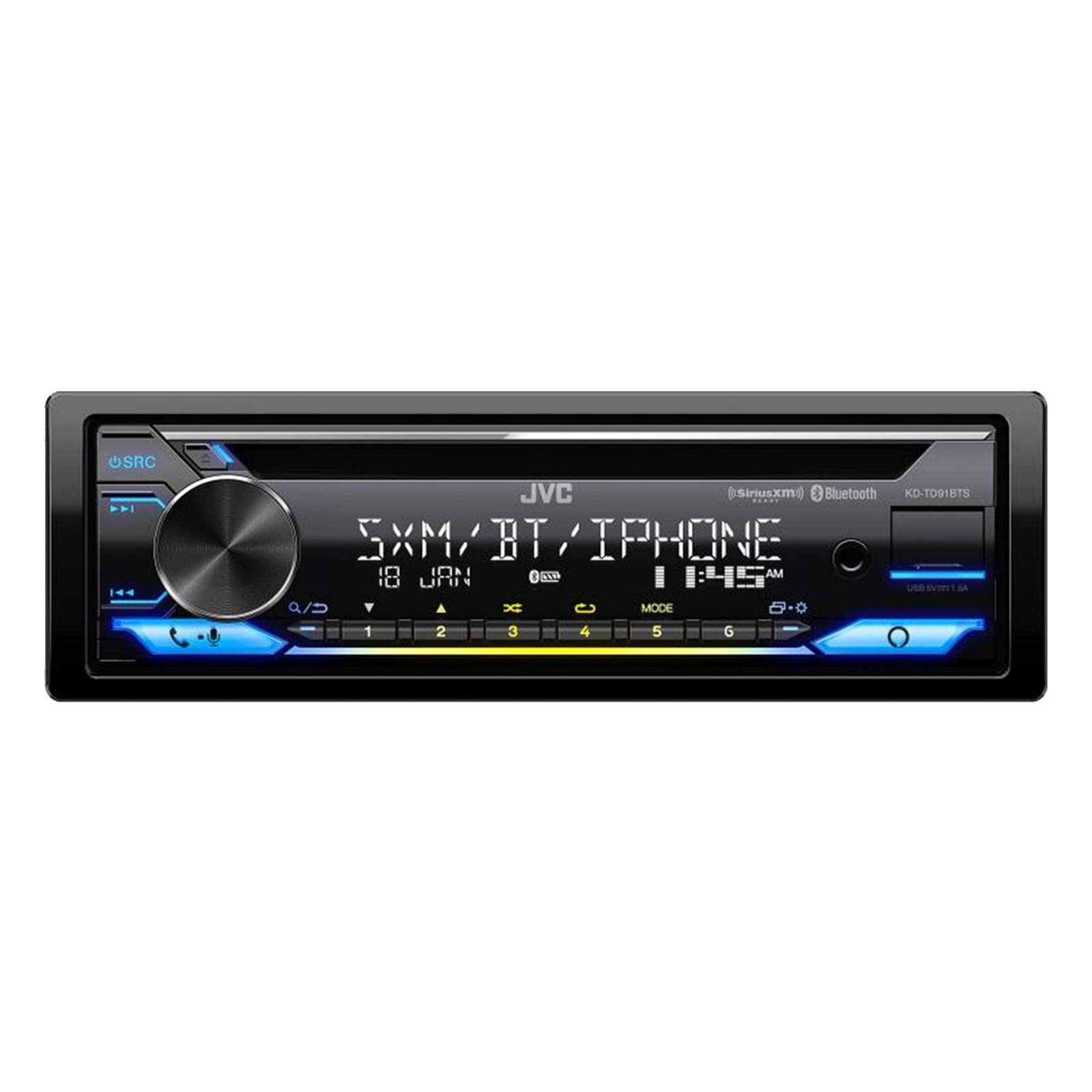JVC KD-TD91BTS Bluetooth Car Stereo Receiver with USB Port – 2-Line LCD Display, AM/FM Radio – CD and MP3 Player - Amazon Alexa Enabled – Single DIN - 13-Band EQ (Black)
