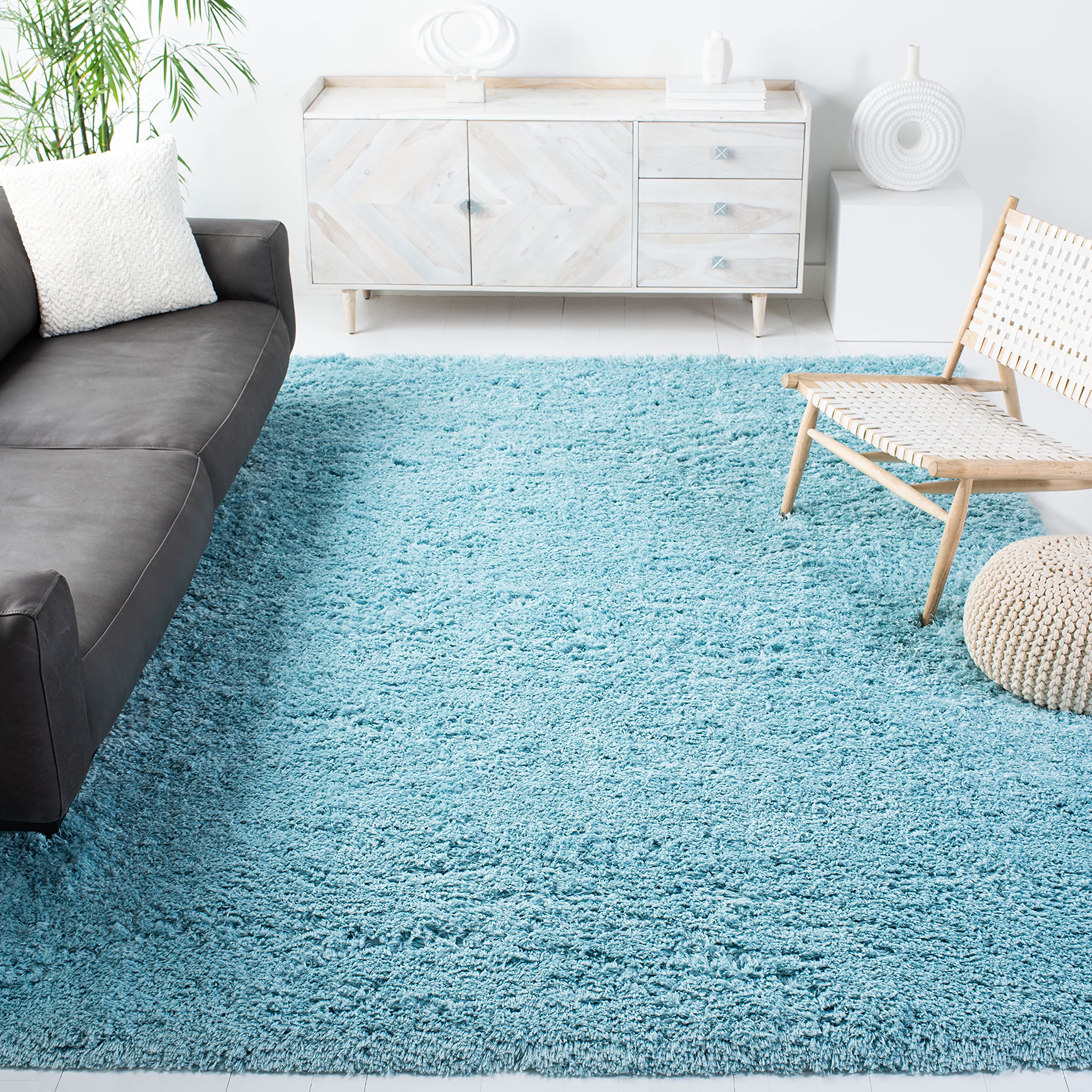 Safavieh Polar Shag Collection Area Rug - 10' x 14', Light Turquoise, Solid Glam Design, Non-Shedding & Easy Care, 3-inch ...