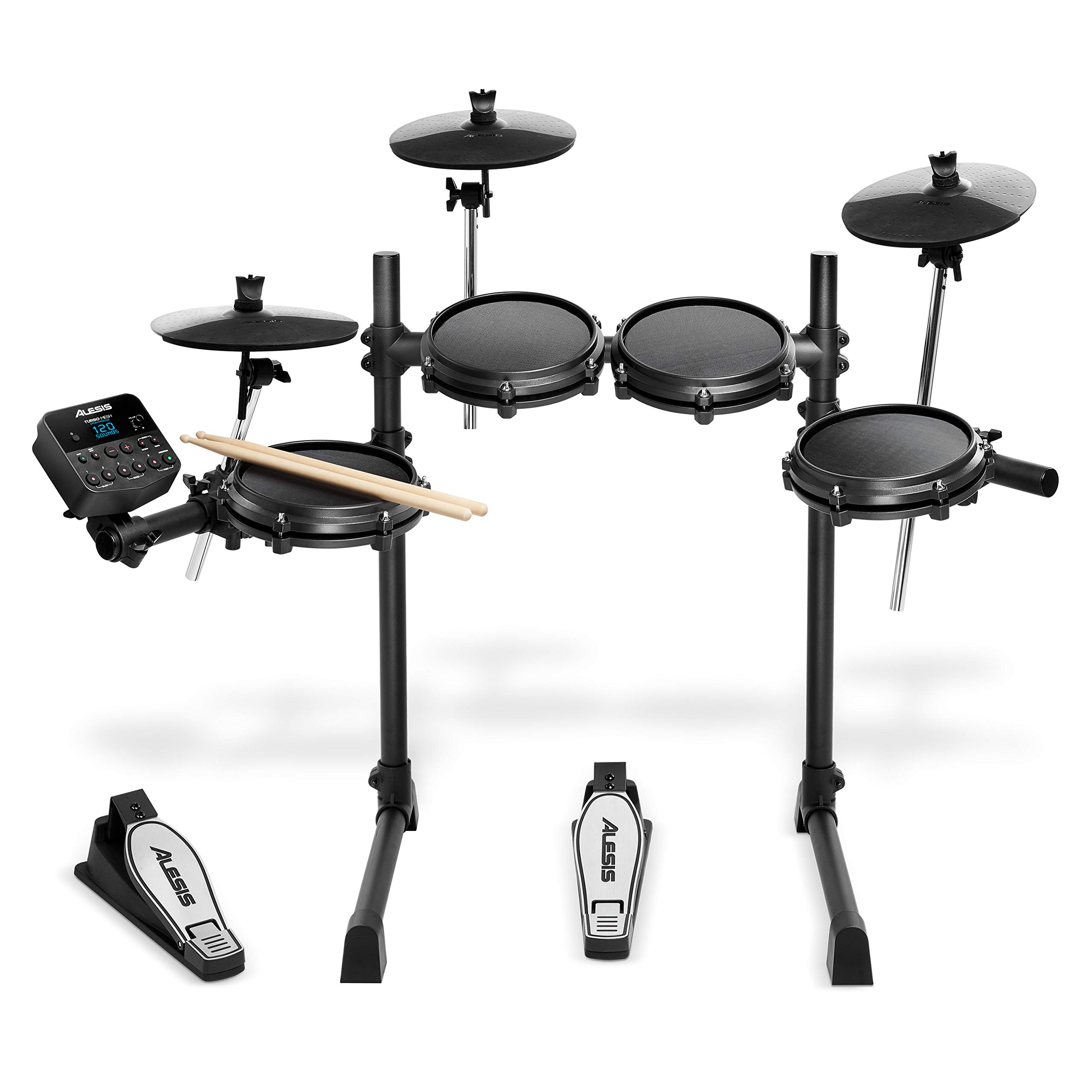 Alesis Drums Turbo Mesh Kit - Seven Piece Mesh Electric Drum Set with 100+ Sounds, 30 Play-Along Tracks, Drum Sticks & Connection Cables Included