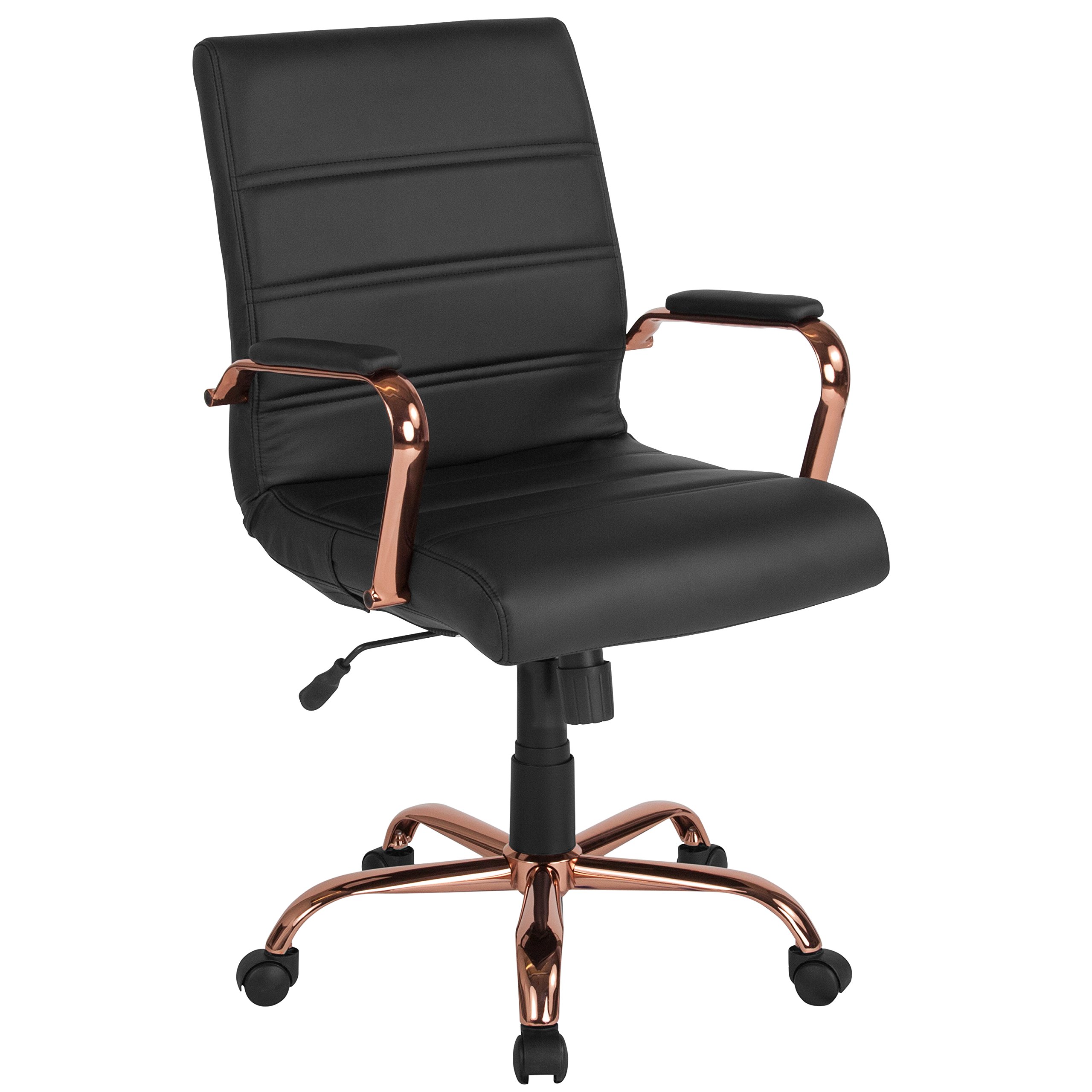 Flash Furniture Mid-Back Desk Chair - Black LeatherSoft Executive Swivel Office Chair with Rose Gold Frame - Swivel Arm Chair