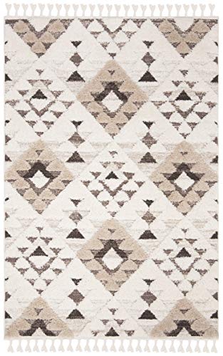 Safavieh Moroccan Tassel Shag Collection 10' x 14' Ivory / Brown MTS688A Boho Non-Shedding Living Room Bedroom Dining Room Entryway Plush 2-inch Thick Area Rug