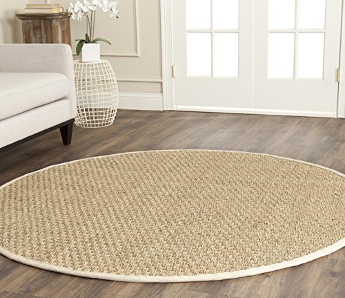 Safavieh Natural Fiber Collection NF114J Basketweave Natural and Ivory Summer Seagrass Round Area Rug (10' Diameter)