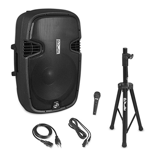 Pyle PPHP155ST Wireless Portable PA Speaker System - 1500W High Powered Bluetooth Compatible Active Outdoor Sound Speakers w/ USB SD MP3 RCA - 35mm Mount, Stand, Microphone, Power Cable, Black, 15