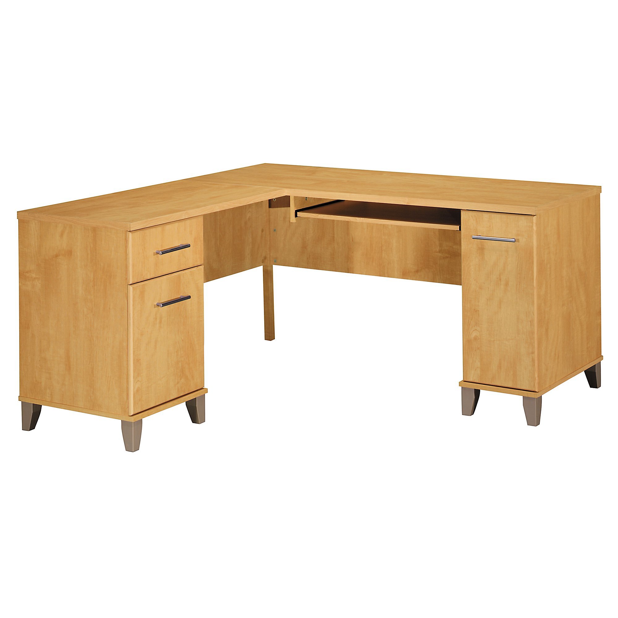 Bush Furniture WC81430 L Shaped Desk with Storage, 60W, Maple Cross