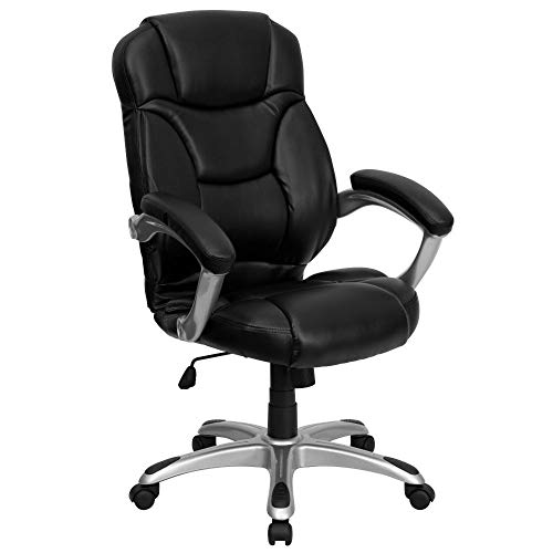 Flash Furniture High Back Black LeatherSoft Contemporary Executive Swivel Ergonomic Office Chair with Silver Nylon Base and Arms