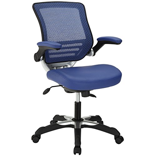 Modway Edge Mesh Back and White Vegan Leather Seat Office Chair With Flip-Up Arms-Computer Desks in Blue