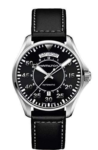 Hamilton Men's 'Khaki Aviation' Swiss Automatic Stainless Steel and Black Leather Casual Watch (Model: H64615735)