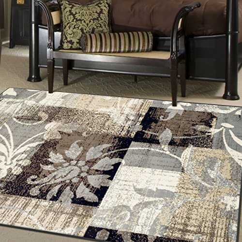 SUPERIOR Pastiche Contemporary Floral Patchwork Polypropylene Indoor Area Rug or Runner with Jute Backing