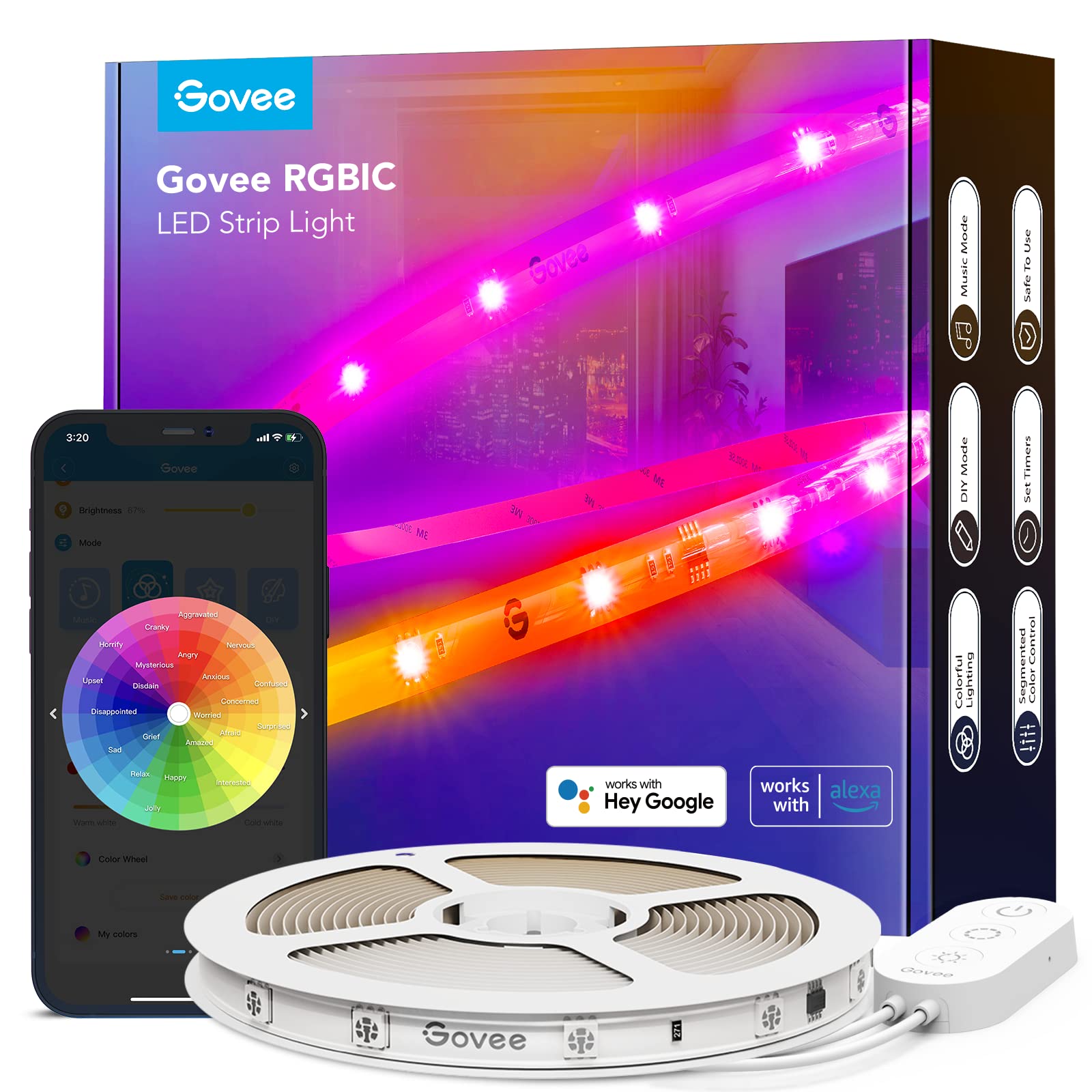 Govee LED Strip Lights RGBIC, Bluetooth Color Changing LED Lights, APP Control with Segmented Color