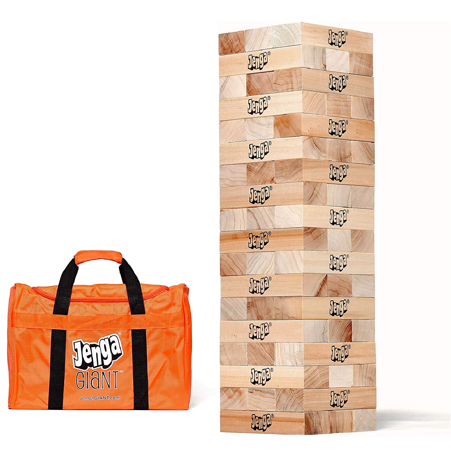 Jenga Official Giant JS7 - Jumbo Large Size Stacks to Over 5 feet, Includes Heavy-Duty Carry Bag, Premium Hardwood Blocks, Splinter Resistant, Precision-Crafted Known Trusted Brand Game