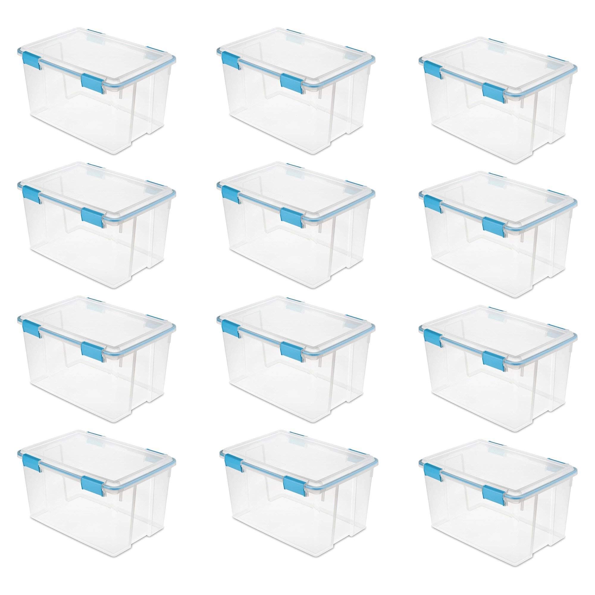 Sterilite 54 Quart Clear Plastic Stacking Storage Container Box with Latching Lid (12 Pack)