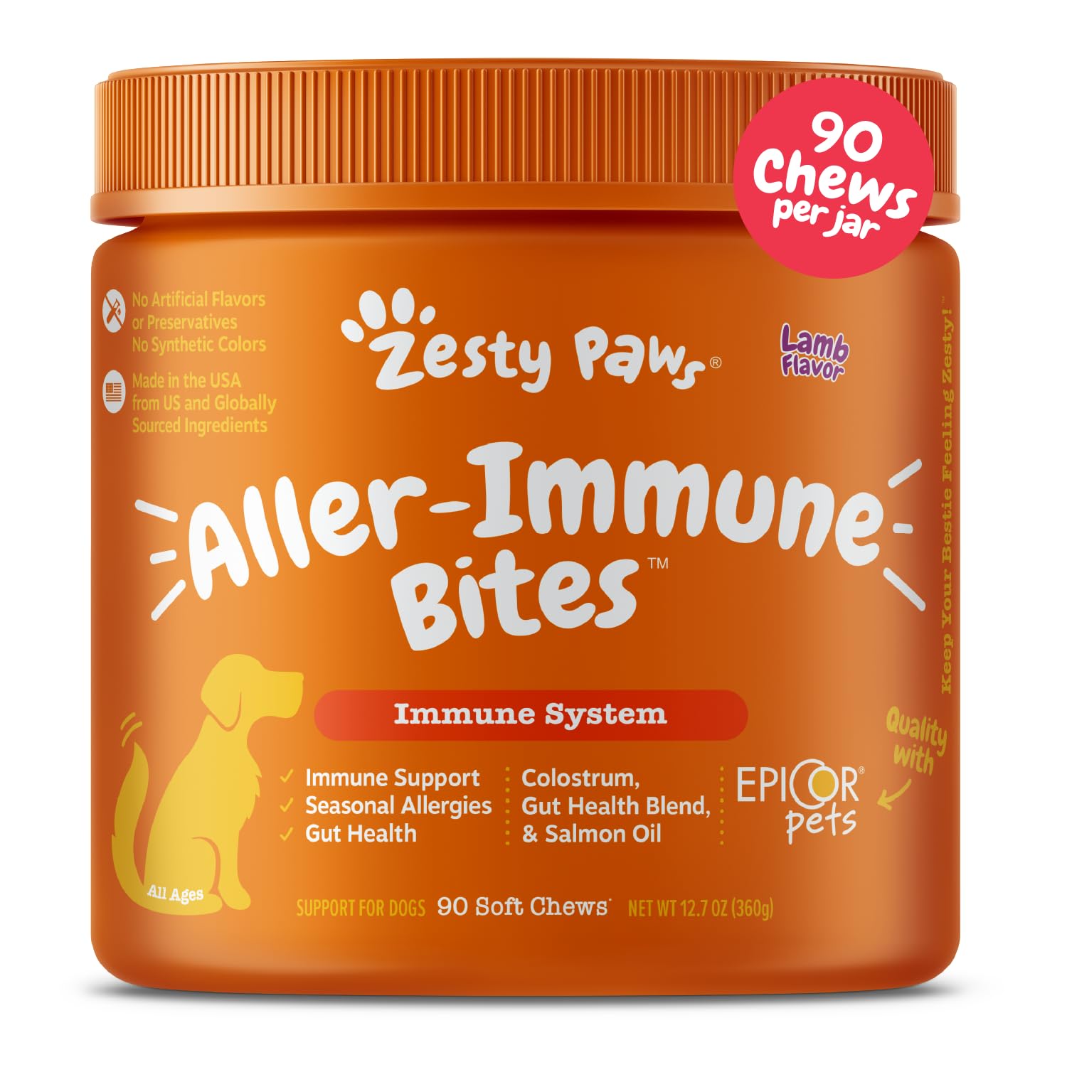 Zesty Paws Dog Allergy Relief - Anti Itch Supplement - Omega 3 Probiotics for Dogs - Salmon Oil Digestive Health - Soft Chews for Skin & Seasonal Allergies - with Epicor Pets