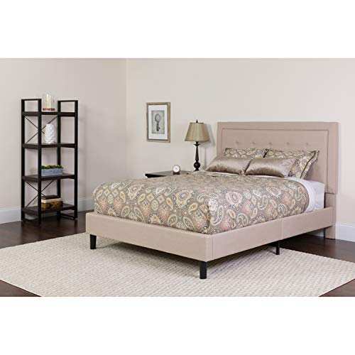 Flash Furniture Roxbury Twin Size Tufted Upholstered Platform Bed in Beige Fabric