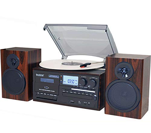 Boytone BT-28MB, Bluetooth Classic Style Record Player Turntable with AM/FM Radio, CD / Cassette Player, 2 Separate Stereo Speakers, Record from Vinyl, Radio, and Cassette to MP3, SD Slot, USB, AUX