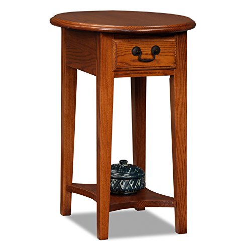Leick Home Favorite Finds Shaker Oval End Table with Storage Drawer and Hand Applied Finish, Medium Oak