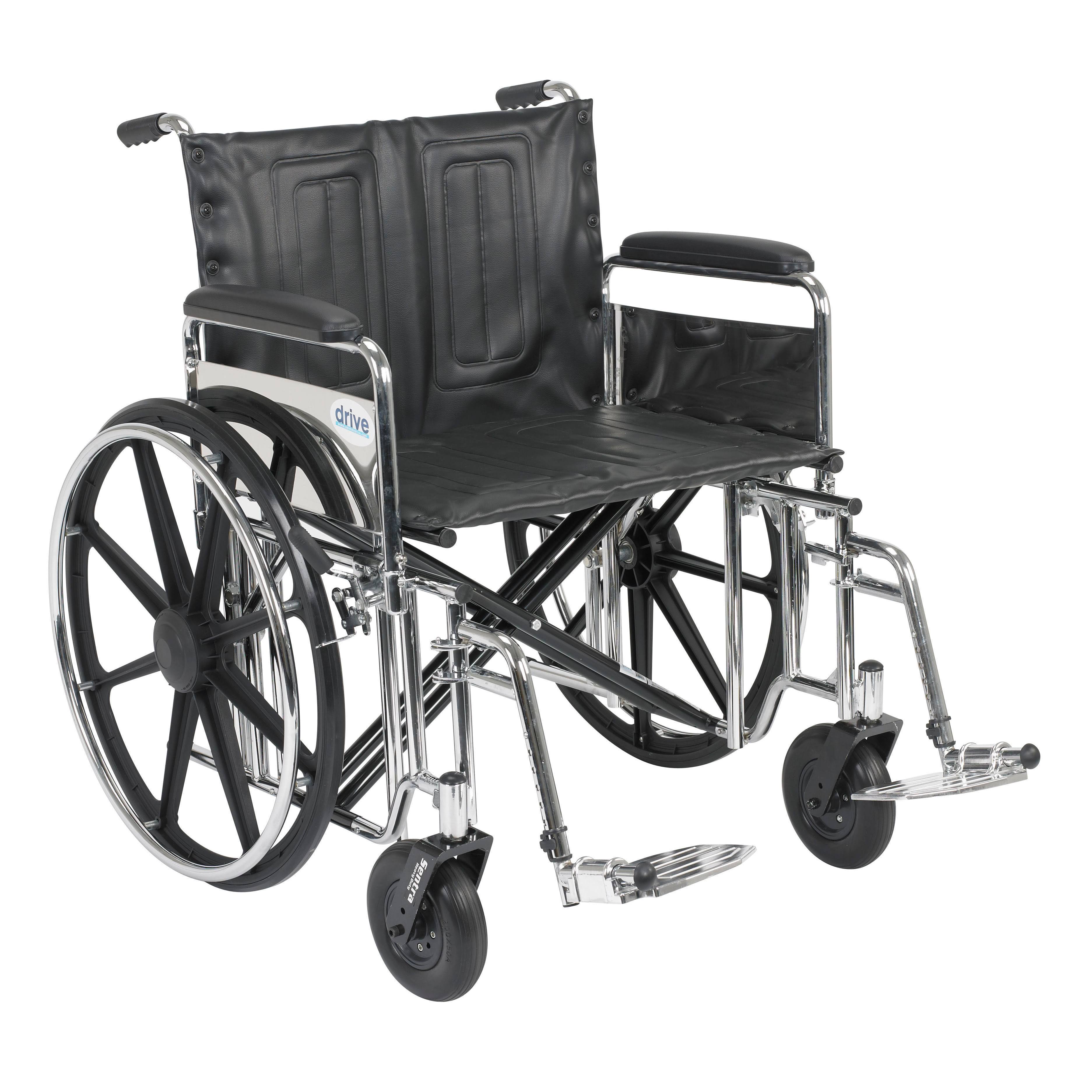 Drive Medical Sentra Extra Heavy Duty Wheelchair with Various Arm Styles and Front Rigging Options, Black, Bariatric 24
