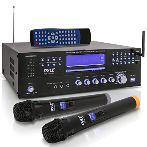 Pyle 4-Channel Karaoke Home Wireless Microphone Amplifier - Audio Stereo Receiver System, Built-in CD DVD Player, Dual UHF Wireless Mic/MP3/USB Reader, AM/FM Radio -  PWMA5000BA