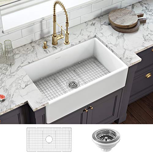 Ruvati 33 x 20 inch Fireclay Reversible Farmhouse Apron-Front Kitchen Sink Single Bowl - White - RVL2300WH