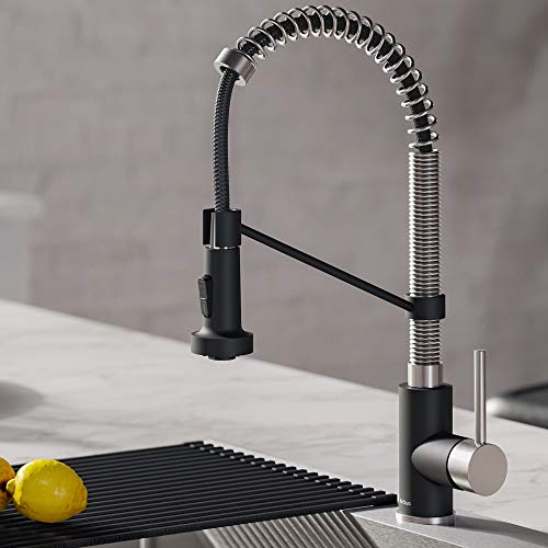 Kraus KPF-1610SSMB Bolden 18-Inch Commercial Kitchen Faucet with Dual Function Pull-Down Sprayhead in all-Brite Finish, Stainless Steel/Matte Black