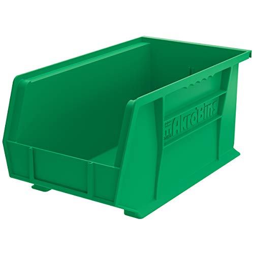 Akro-Mils 30240 AkroBins Plastic Storage Bin Hanging Stacking Containers, (15-Inch x 8-Inch x 7-Inch), Green, (12-Pack) (30240GREEN)