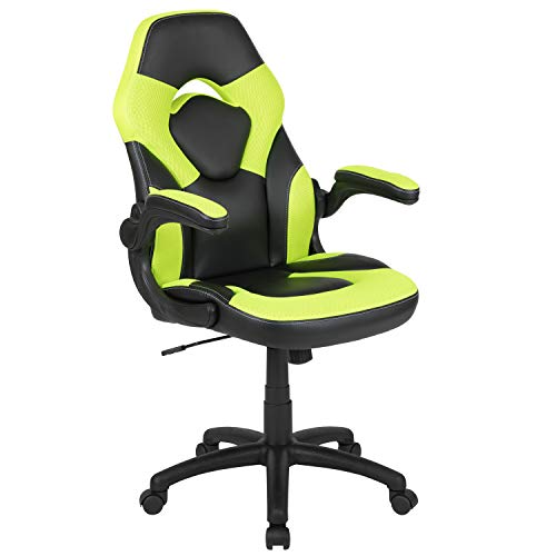 Flash Furniture X10 Gaming Chair Racing Office Ergonomic Computer PC Adjustable Swivel Chair with Flip-up Arms, Neon Green/Black LeatherSoft, BIFMA Certified