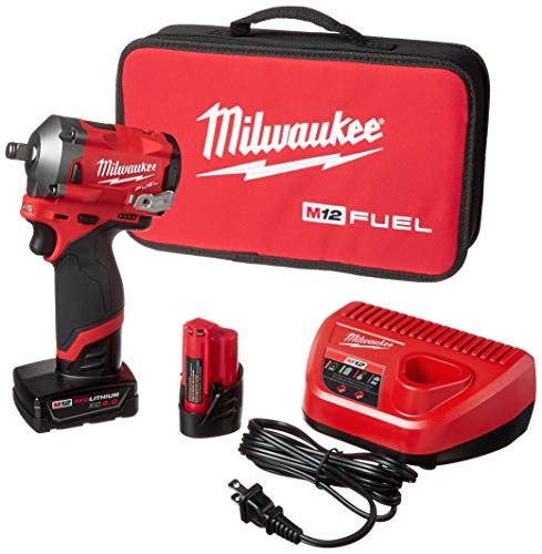 Milwaukee 2555-22 M12 FUEL 12-Volt Lithium-Ion Brushless Cordless Stubby 1/2 in. Impact Wrench Kit with One 4.0 and One 2.0Ah Batteries