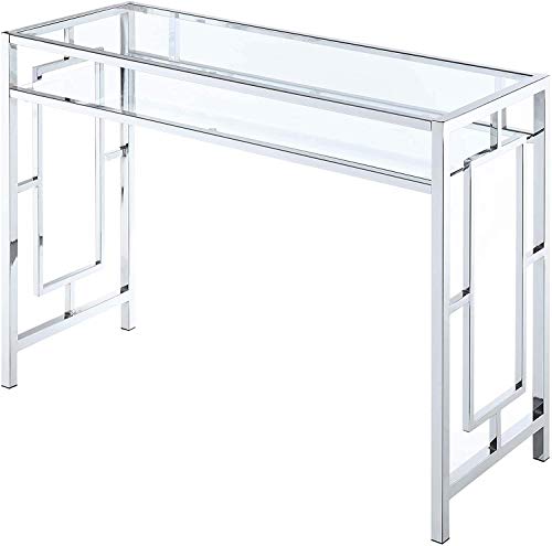 Convenience Concepts Town Square Chrome Desk With Shelf, Clear Glass / Chrome Frame