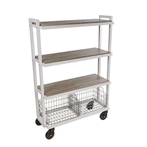 Atlantic Cart System 4 Tier Cart - Wide Mobile Storage, Interchange Shelves and Baskets, Powder-Coated Steel Frame PN23350331 in White Twister- 4 Tier/White