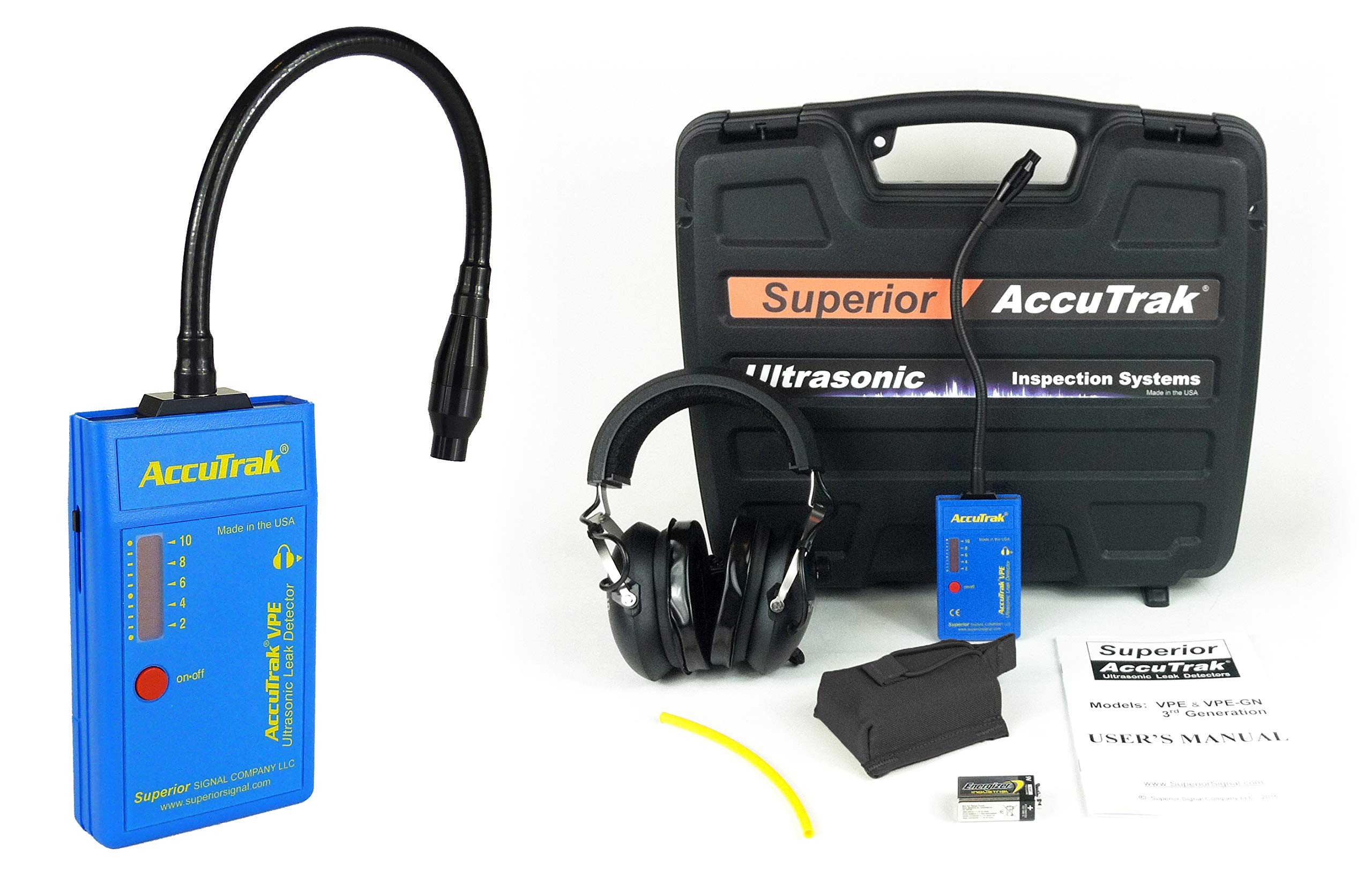 AccuTrak Superior  VPE-GN PRO Gooseneck Ultrasonic Leak Detector Professional Kit, Includes VPE Leak Detector, Headset, Battery, Large Carry Case, Waveguide, Noise Blocking Headphones