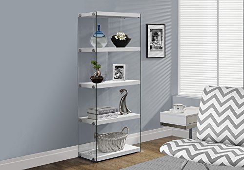 Monarch Specialties I Bookcase-5-Shelf Etagere Bookcase Contemporary Look with Tempered Glass Frame Bookshelf, 60