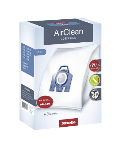 Miele GN AirClean 3D Efficiency Vacuum Cleaner Bags - 2 Boxes - Includes 8 Genuine Airclean GN Bags + 2 Genuine Super Air Clean Filter + 2 Genuine Pre-Motor Protection Filters