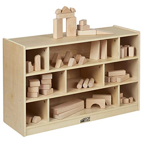 ECR4Kids Birch 36 in Medium Cubby Block Storage Unit with Rolling Casters, Natural Hardwood Shelving for Kids Classroom, Mobile Toy Organizer for Homes and Playrooms, Model Number: ELR-17201